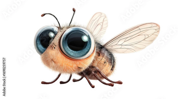 Fototapeta Stylized cartoon fly with big eyes and small wings isolated on a Transparent background, PNG file.