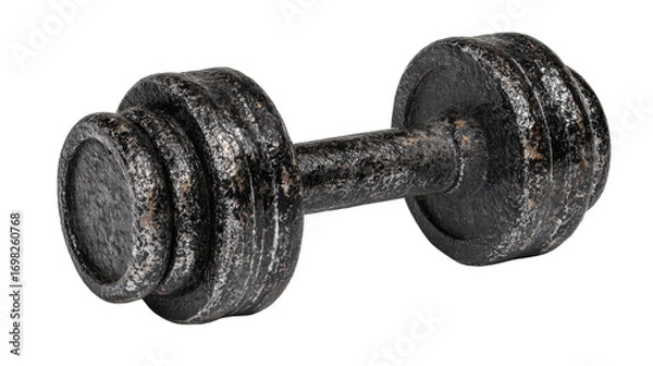 Fototapeta Textured black dumbbell showing wear and tear background isolated on a Transparent background, PNG file.