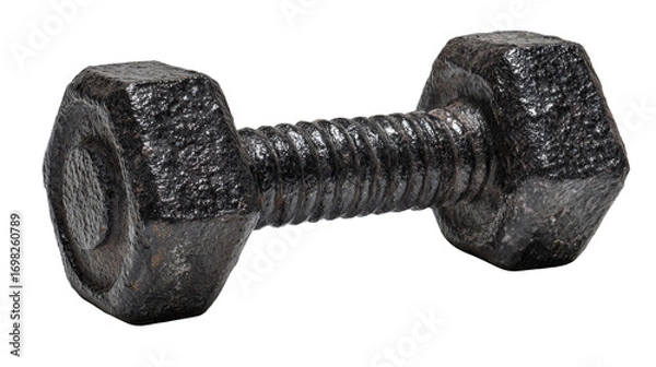 Fototapeta Textured black dumbbell showing wear and tear background isolated on a Transparent background, PNG file.