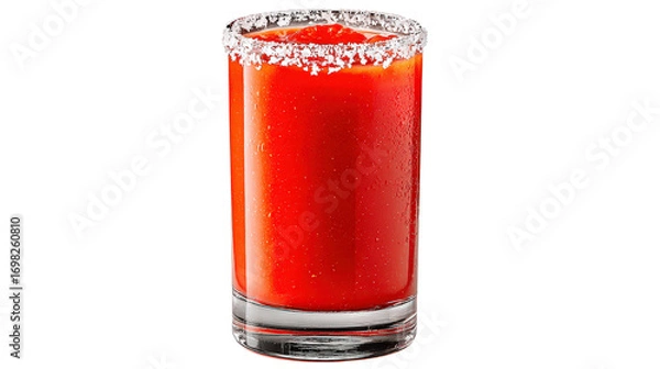 Fototapeta Tomato juice in cylindrical glass with salt rim background isolated on a Transparent background, PNG file.
