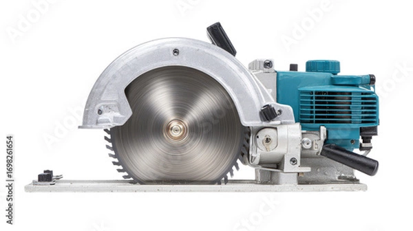 Fototapeta Top view of electric saw blade and motor housing background isolated on a Transparent background, PNG file.