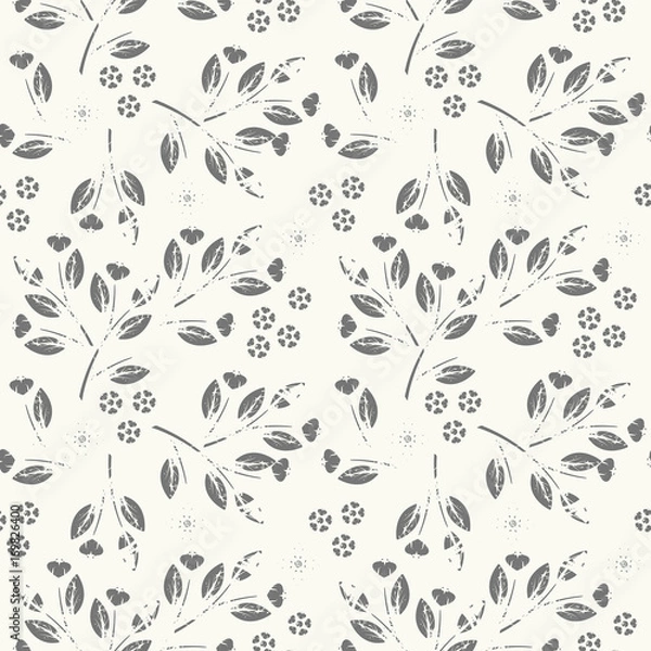Obraz Stylish seamless pattern with leaves and flowers isolated on ivory background