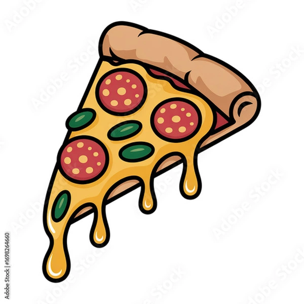 Obraz A hot pizza slice with dripping melted cheese isolated on white background