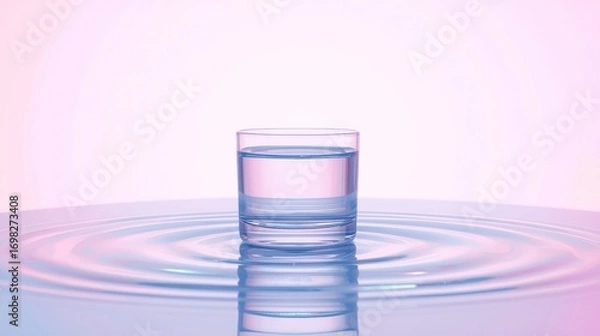 Fototapeta Glass of Water with Ripples Reflection - Purity and Hydration Concept