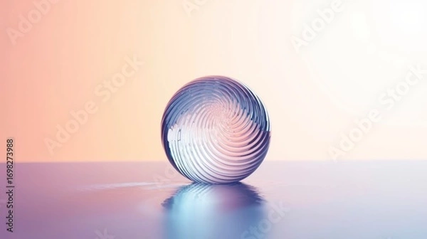Fototapeta Abstract Glass Sphere with Spiral Pattern on Pastel Background