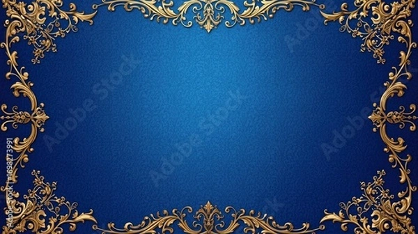 Obraz Elegant Gold Baroque Frame on Royal Blue Background