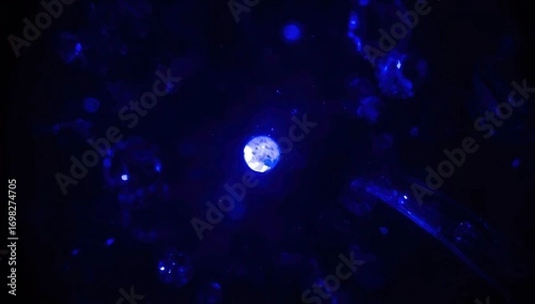 Fototapeta Microscopic View of Cellular Structures Under Blue Light