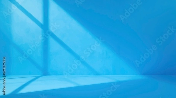 Fototapeta Serene Blue Room with Window Light Minimalist Background for Product Displays