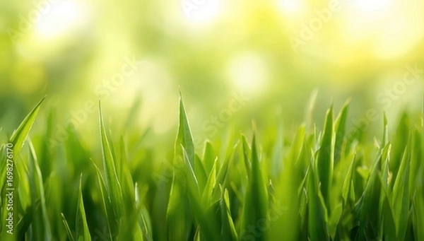 Obraz Vibrant Green Grass Blades in Sunlight - Close-Up Nature Background