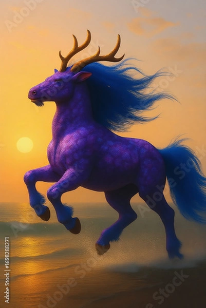 Obraz 夕日に向かって走る麒麟