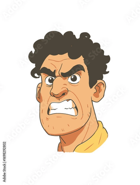 Fototapeta Angry Cartoon Character with Curly Hair and Intense Expression