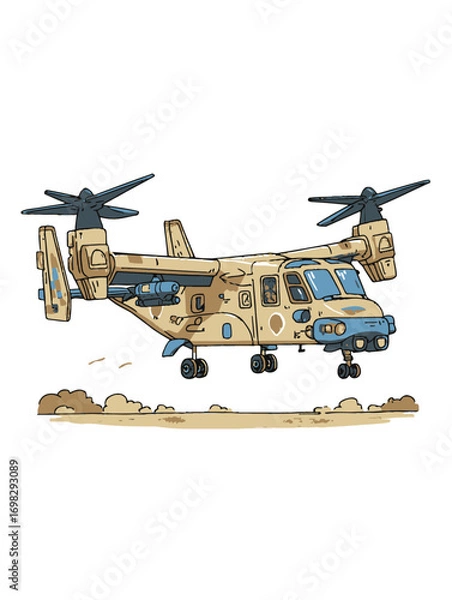 Fototapeta Military Helicopter in Flight Over Desert Environment
