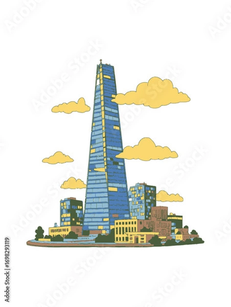 Obraz Illustrative Modern Skyscraper Surrounded by Colorful Buildings