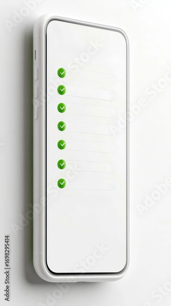 Fototapeta Minimalist smartphone screen with sleek vertical survey checklist interface on bright background. Survey research answer checklist