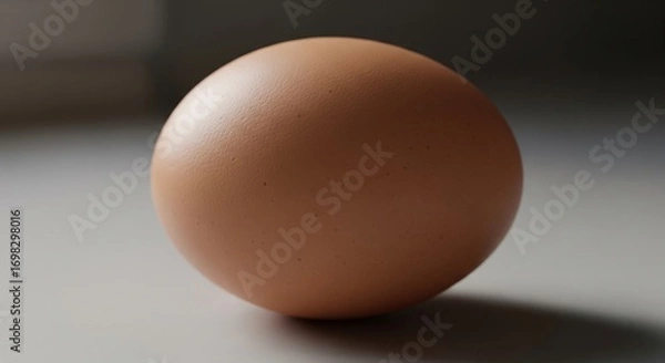 Fototapeta Perfectly Balanced: A Singular Brown Egg on a Light Surface.