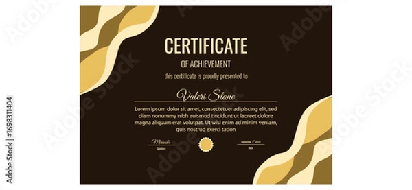 Fototapeta Luxury corporate Certificate. Vector horizontal Certificate with minimal gold wavy frame isolated transparent background. Perfect Certificate diploma corporate course template design. EPS 10