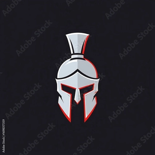 Fototapeta Spartan helmet digital illustration logo on dark background for graphic design