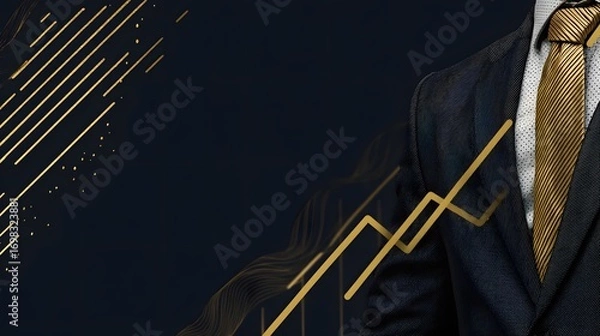 Fototapeta A businessmans suit with a golden tie and financial graph overlay removed background