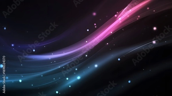 Fototapeta Abstract dark background with glowing waves and particles removed background