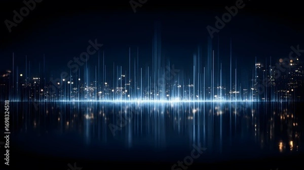 Fototapeta Abstract dark cityscape with glowing lights and water reflection removed background