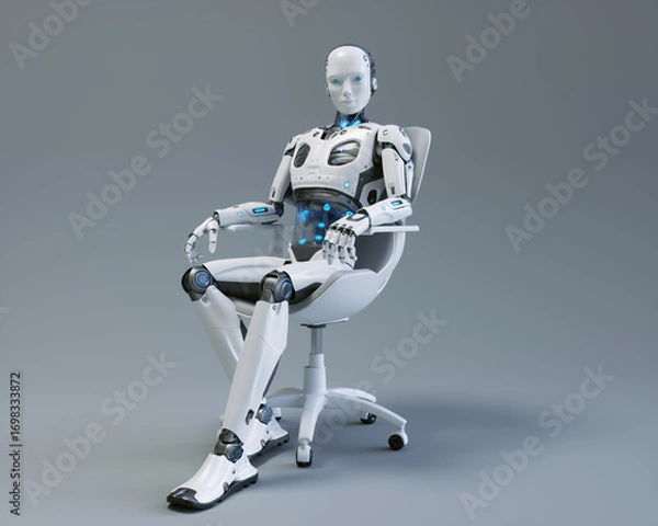 Fototapeta An humanlike robot sits in a chair