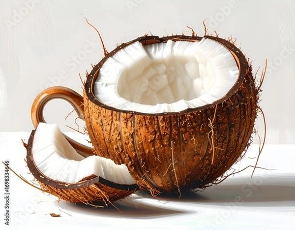 Obraz Minimal Coconut Shell Tea Cup Concept on White
