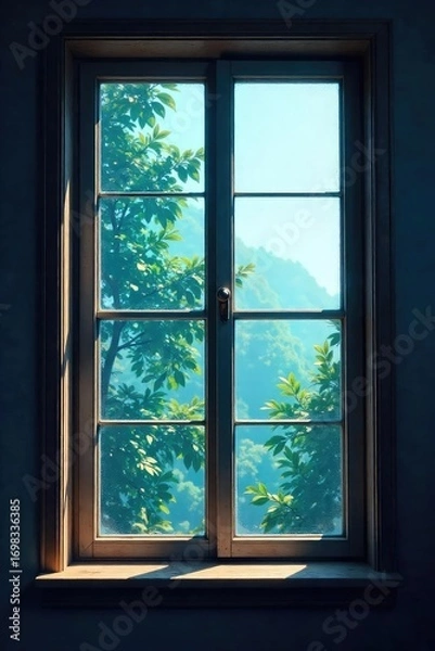 Fototapeta A completely opaque window, obscuring the view outside Perfect for illustrating concepts of secrecy, mystery, or confinement The texture of the window is subtly visible , darkness, opaque, light