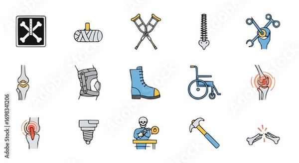 Fototapeta Orthopedics and Bone Health Icons Set, Medical Symbols for Joints, Bones, Fractures, and Musculoskeletal Care