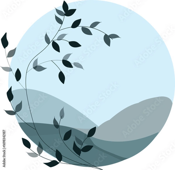 Fototapeta A circle shape leaf and mountains flat design