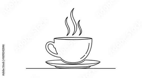 Fototapeta Enjoy a hot cup of morning coffee, a simple line drawing for minimalist design projects and lifestyle content