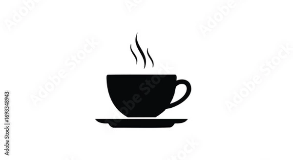 Fototapeta Enjoy a steaming cup of coffee, tea, or cocoa in this minimalist black and white design element now