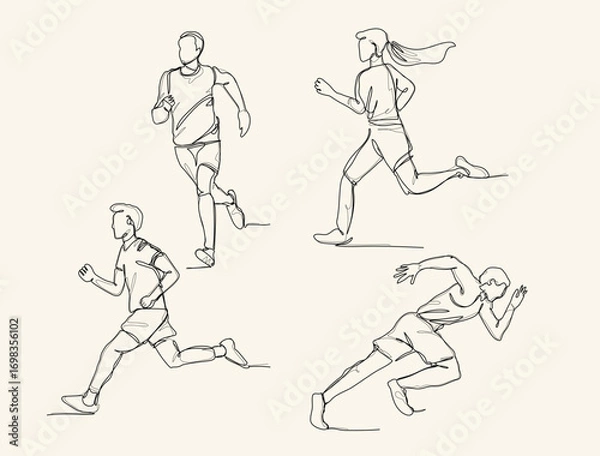 Obraz continuous one line art drawing. Running exercise concept