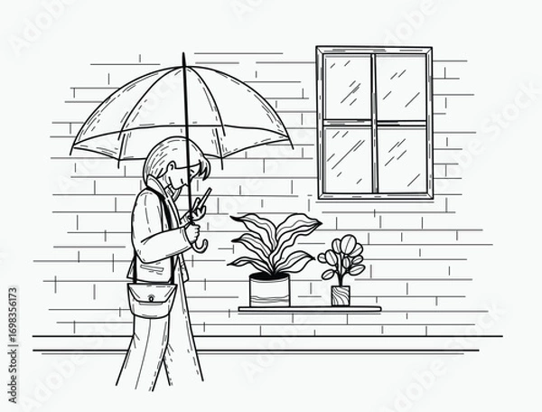 Fototapeta continuous one line art drawing. Sad in problem, anxiety and stress,  Mental health disorder, depression, tired.