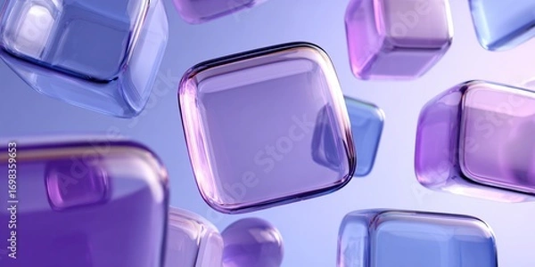 Obraz Various rounded glass cubes hover in abstract modern design with soft reflections