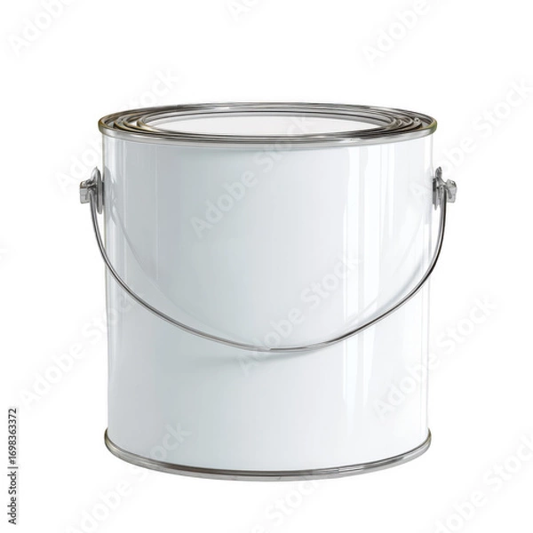 Fototapeta Clean White Paint Can with Metal Handle isolated [Transparent Background PNG].