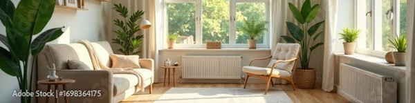 Fototapeta A serene and inviting therapy office, featuring calming d?cor and natural light, suggesting a safe and comfortable environment for healing , healing, serene, space