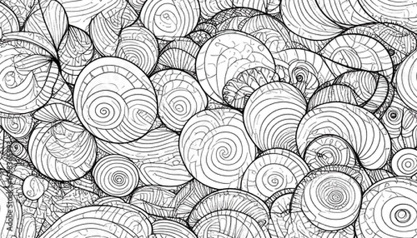 Fototapeta Intricate black and white pattern of swirling shapes