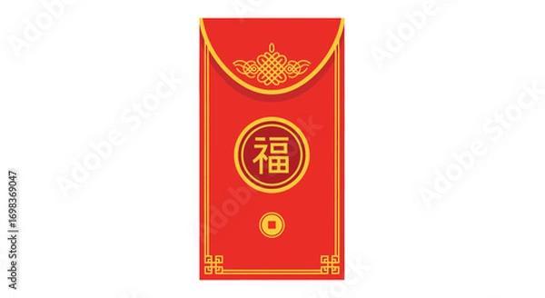 Fototapeta Traditional Red Envelope with Chinese Character Fu Design.