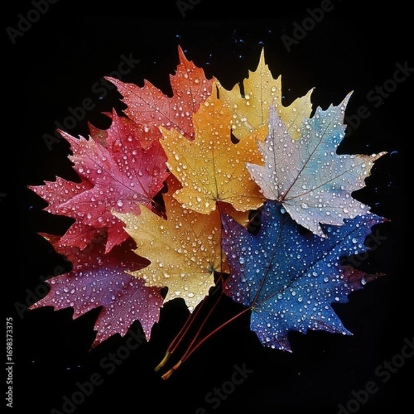 Fototapeta Multicolored autumn maple leaves on a dark background
