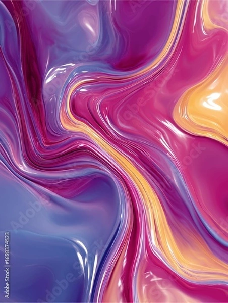 Fototapeta A vibrant and fluid abstract background featuring swirling colors of pink, purple, and yellow. Ideal for creative projects, design inspiration, or art applications.