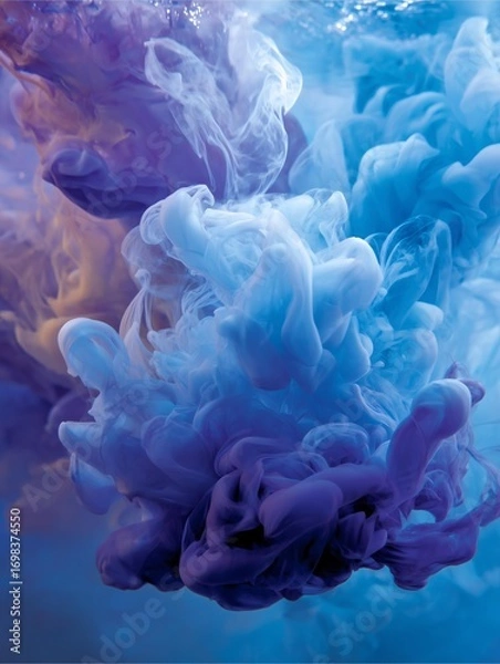 Fototapeta A vibrant swirl of purple and blue colors merging beautifully underwater, creating a mesmerizing abstract effect that symbolizes fluidity and creativity in nature.