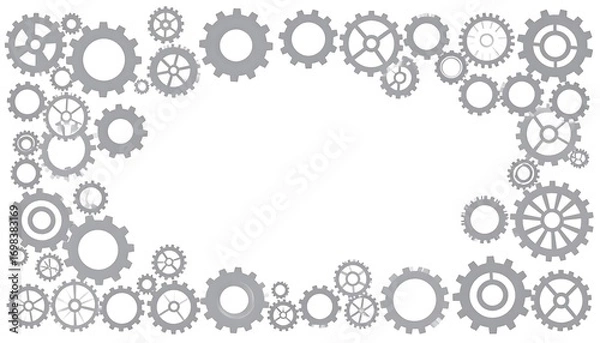 Fototapeta Grey gears frame on white background
