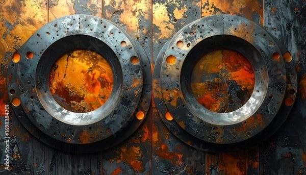 Fototapeta Metal circles on a distressed surface