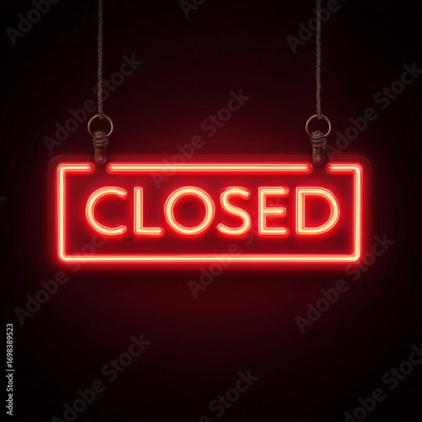 Obraz Glowing red neon closed sign hanging on dark background for shop store or restaurant business notification