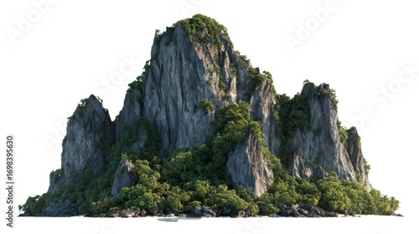 Fototapeta Tropical limestone karsts formation isolated with vegetation on isolated transparent background