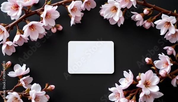Fototapeta Sakura Elegance: Delicate cherry blossoms frame a blank canvas, a symbol of spring's arrival, inviting creativity and personal expression. A perfect fusion of natural grace and modern simplicity.