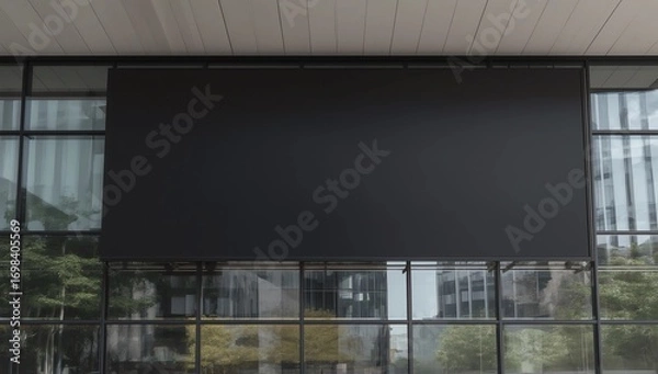 Fototapeta Outdoor mock up,store template,front view black shop facade with windows display, three posters