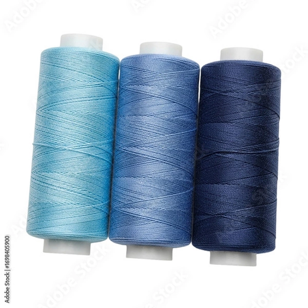 Fototapeta Sewing Threads in Blue Shades Gradient Color Palette for Textile Art Embroidery Projects and on transparent background