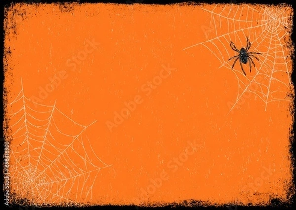 Fototapeta Halloween Orange Grunge Background with Spider and Webs.