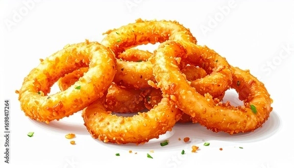 Obraz Fresh onion rings fried golden crispy snack fast food meal isolated on white background
